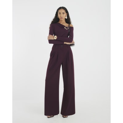 Red Wide Leg Tailored Trousers
