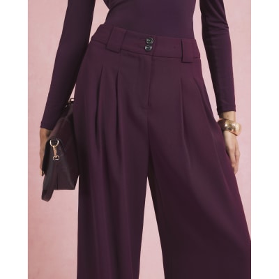 Red Wide Leg Tailored Trousers