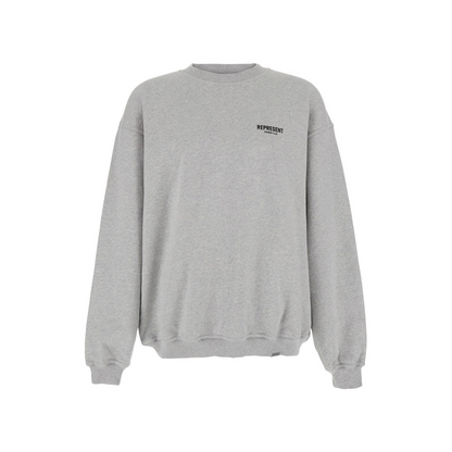 Represent Grey Crewneck Sweatshirt with Logo Lettering on the Front and Maxi Logo Print on the Rear in Cotton Man