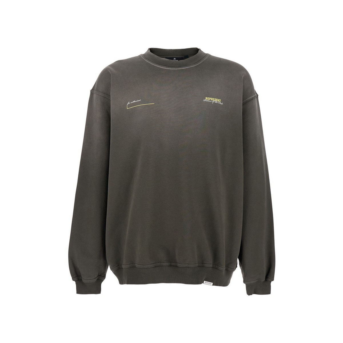 Represent 'Patron of The Club' Olive Green Crewneck Sweater with Front and Back Logo Print in Cotton Man