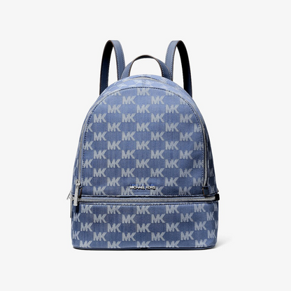 Rhea Medium Logo Jacquard Denim Backpack