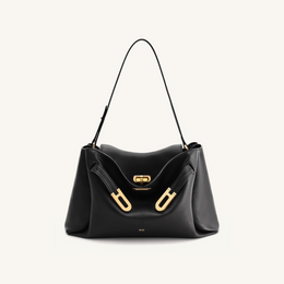 Rhea Pebbled Double Buckle Shoulder Bag - Black