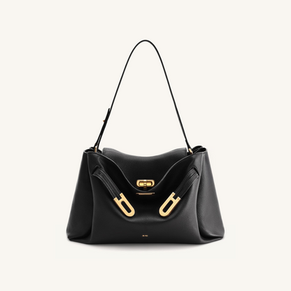 Rhea Pebbled Double Buckle Shoulder Bag - Black