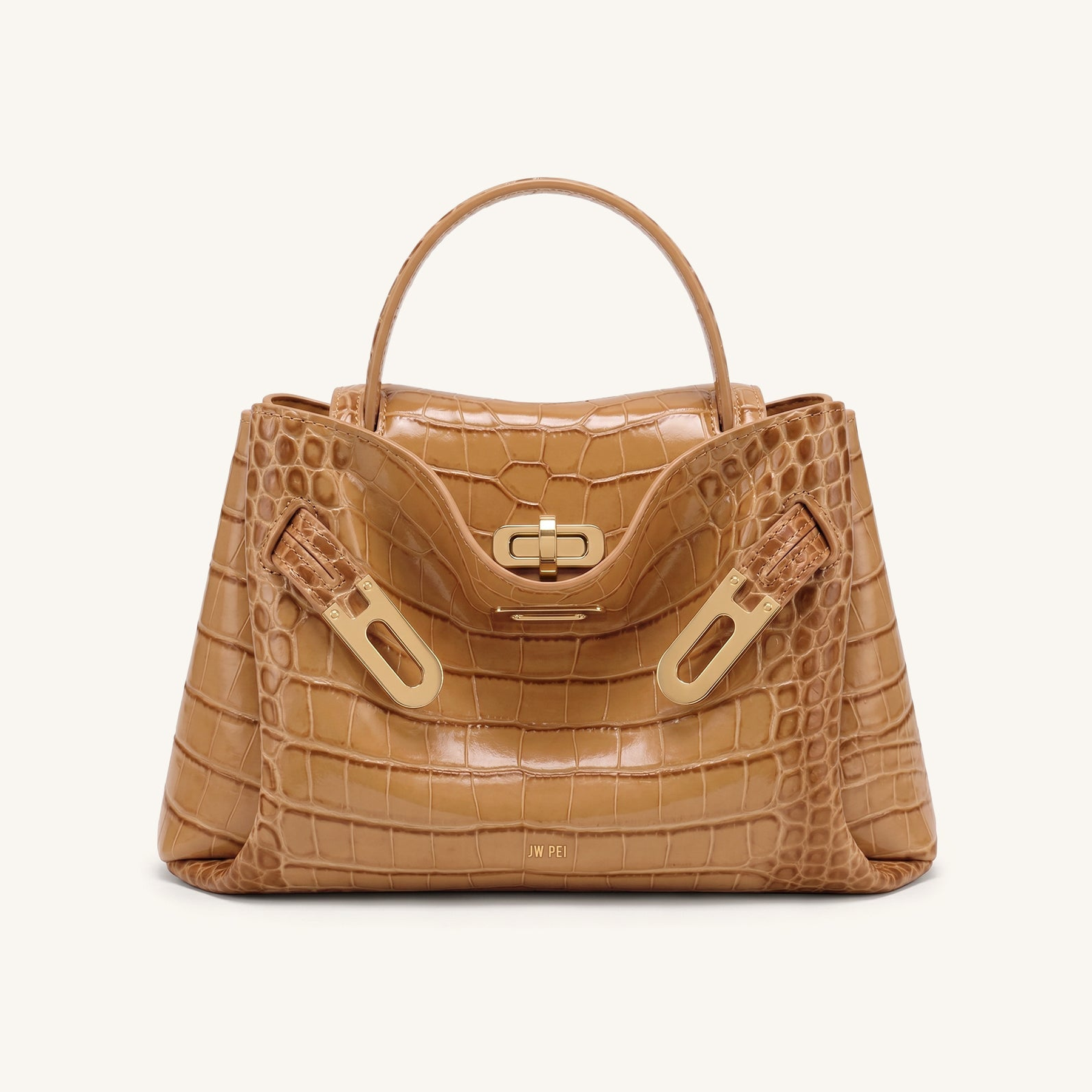 Rhea Small Double Buckle Shoulder Bag - Light Brown Croc