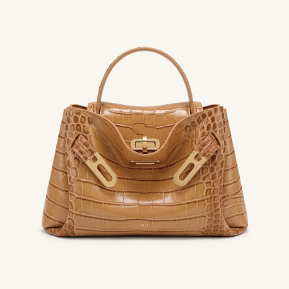 Rhea Small Double Buckle Shoulder Bag - Light Brown Croc