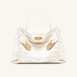 Rhea Small Double Buckle Shoulder Bag - White Croc