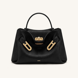 Rhea Small Pebbled Double Buckle Shoulder Bag - Black