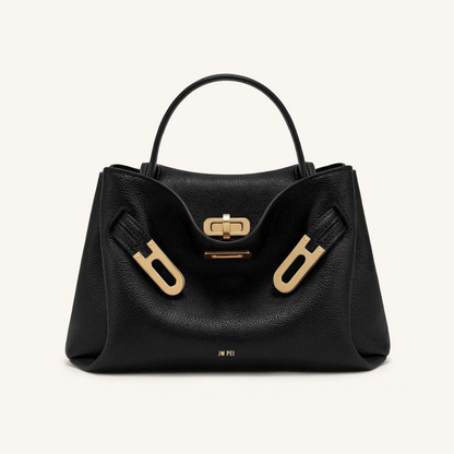 Rhea Small Pebbled Double Buckle Shoulder Bag - Black
