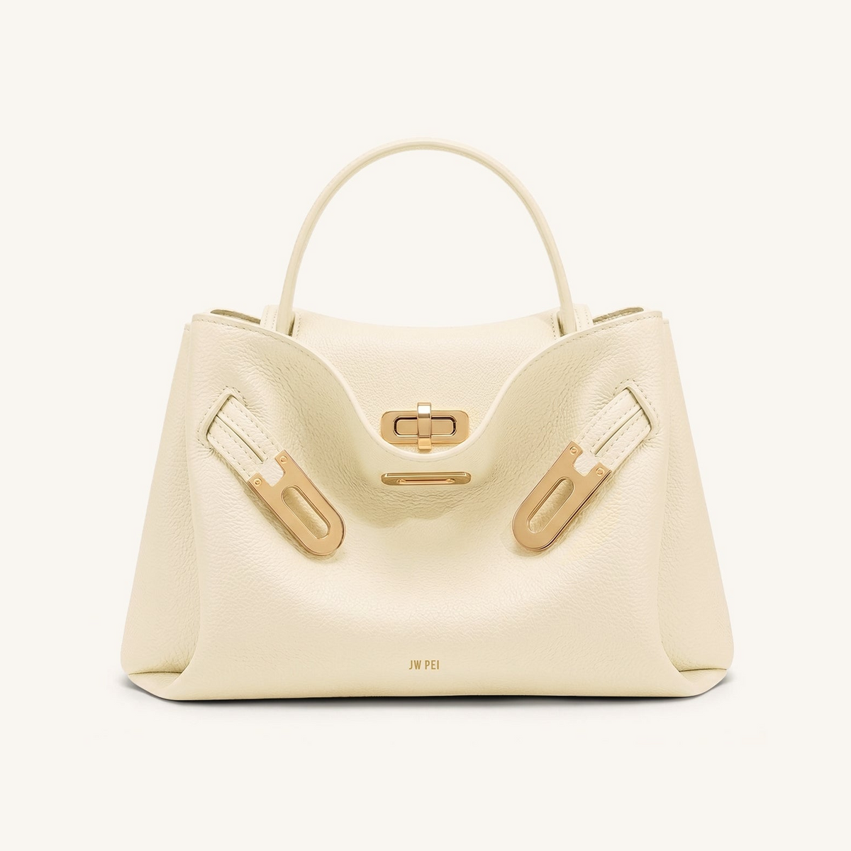 Rhea Small Pebbled Double Buckle Shoulder Bag - White