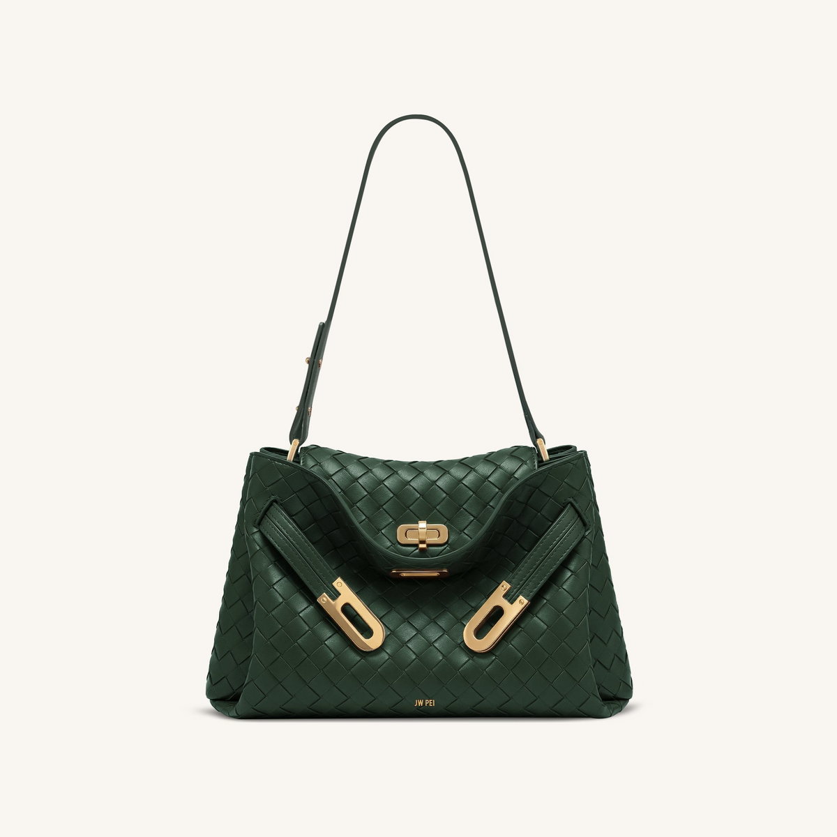 Rhea Woven Texture Double Buckle Shoulder Bag - Teal