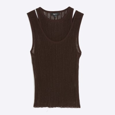 RI Studio Brown Layered Sheer Vest