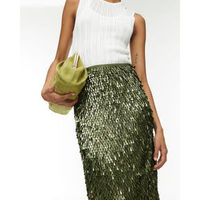 RI Studio Green Sequin Column Midi Skirt