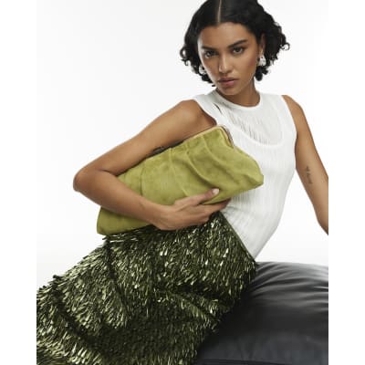 RI Studio Green Sequin Column Midi Skirt