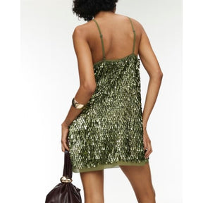 RI Studio Green Sequin Halter Neck Mini Dress