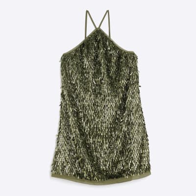 RI Studio Green Sequin Halter Neck Mini Dress