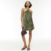 RI Studio Green Sequin Halter Neck Mini Dress