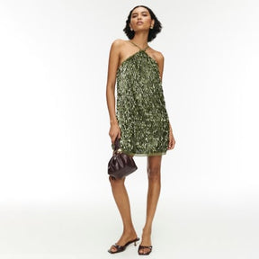RI Studio Green Sequin Halter Neck Mini Dress