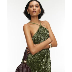 RI Studio Green Sequin Halter Neck Mini Dress