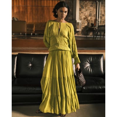RI Studio Lime Green Layered Maxi Dress