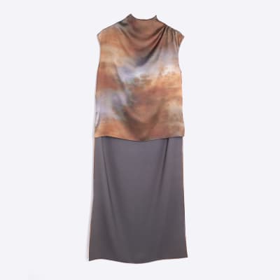 RI Studio Petite Brown High Low Tunic Top