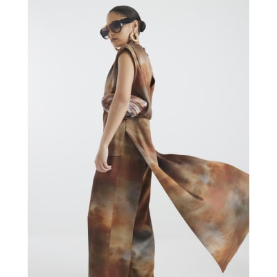 RI Studio Petite Brown High Low Tunic Top