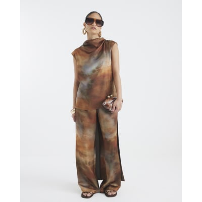 RI Studio Petite Brown High Low Tunic Top