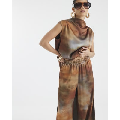 RI Studio Petite Brown Wide Leg Trousers