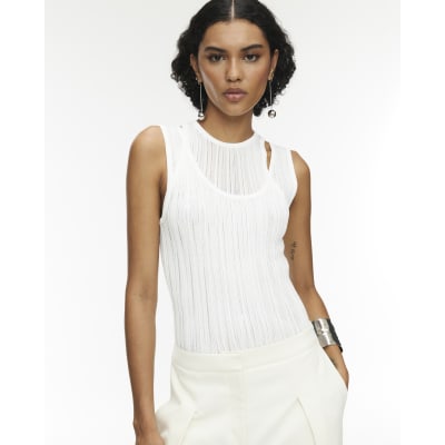 RI Studio White Layered Sheer Vest