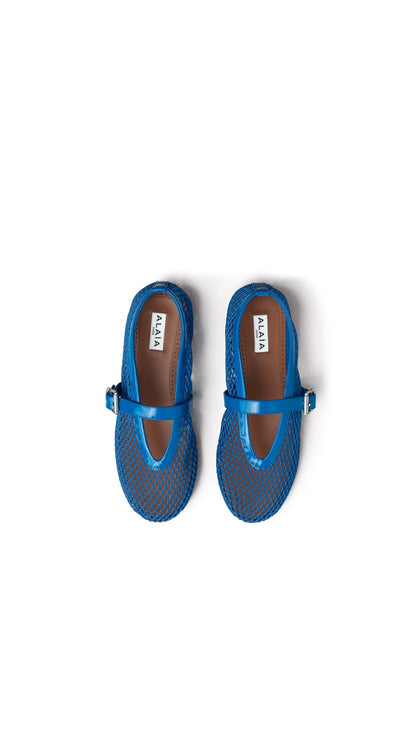 Alaïa Electric Blue BALLET FLATS IN FISHNET