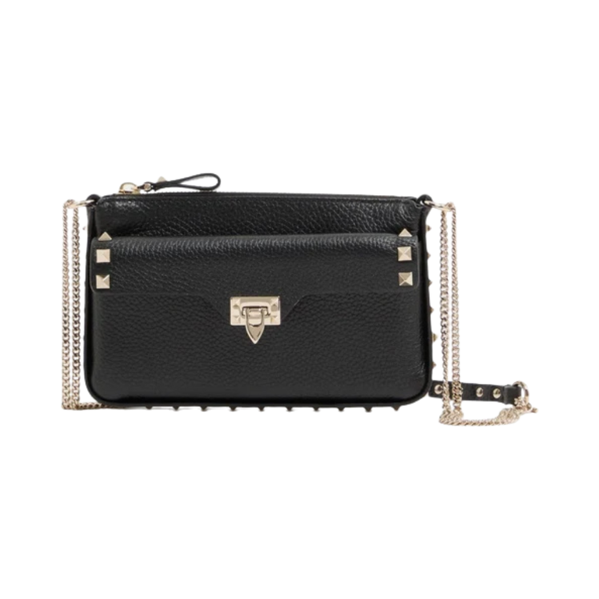 Rockstud chain pouch in grainy calfskin