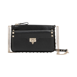 Rockstud chain pouch in grainy calfskin
