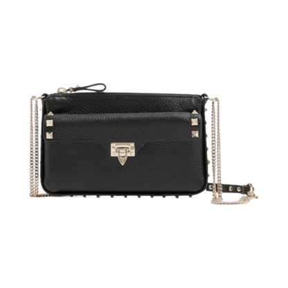 Rockstud chain pouch in grainy calfskin