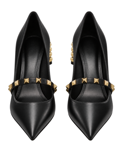 Rockstud pumps with sculptural heel in calfskin 70mm