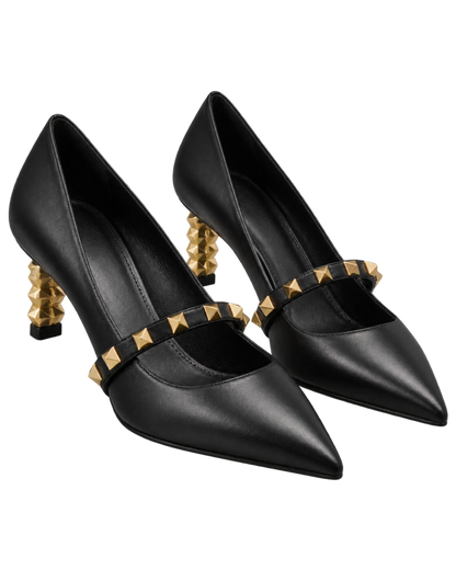 Rockstud pumps with sculptural heel in calfskin 70mm