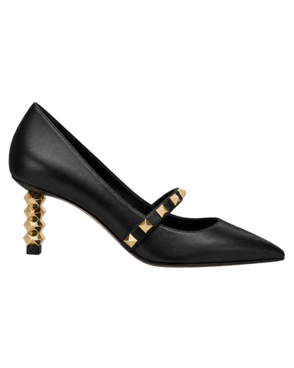 Rockstud pumps with sculptural heel in calfskin 70mm