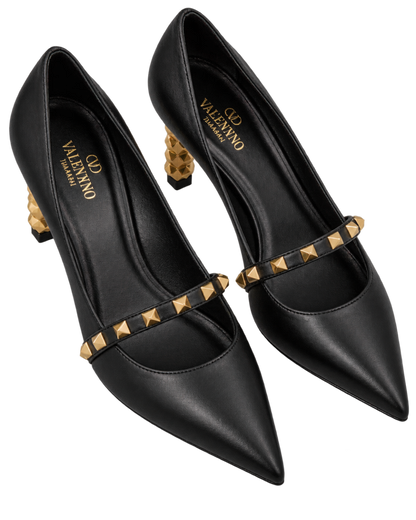Rockstud pumps with sculptural heel in calfskin 70mm