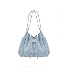Rowan Faux Suede Quilted Chain Bucket Bag - Blue