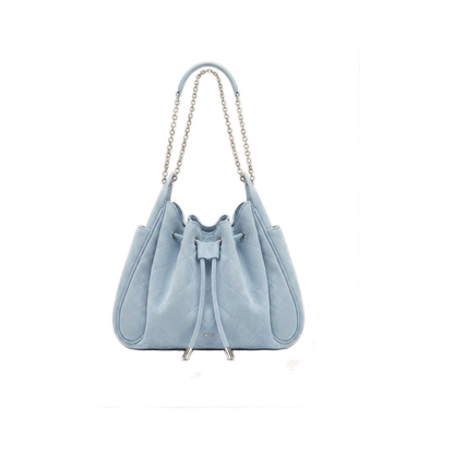 Rowan Faux Suede Quilted Chain Bucket Bag - Blue