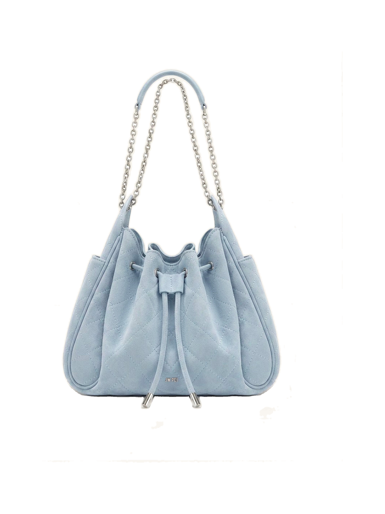 Rowan Faux Suede Quilted Chain Bucket Bag - Blue