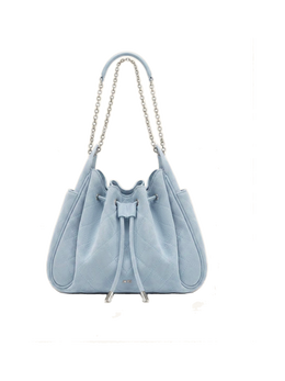 Rowan Faux Suede Quilted Chain Bucket Bag - Blue