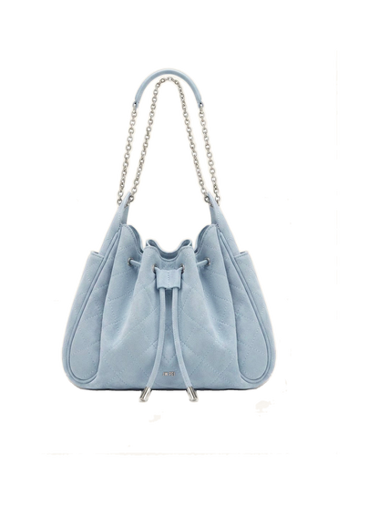 Rowan Faux Suede Quilted Chain Bucket Bag - Blue