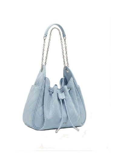 Rowan Faux Suede Quilted Chain Bucket Bag - Blue