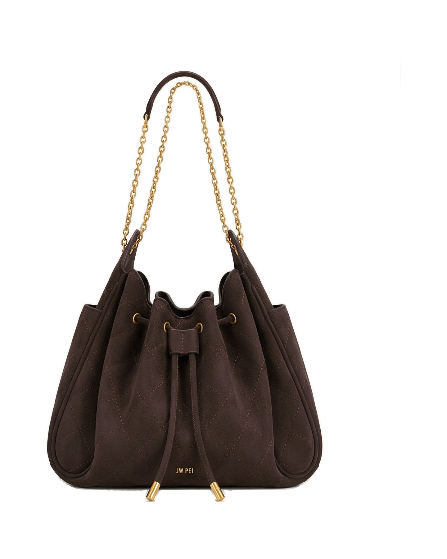 Rowan Faux Suede Quilted Chain Bucket Bag - Blue