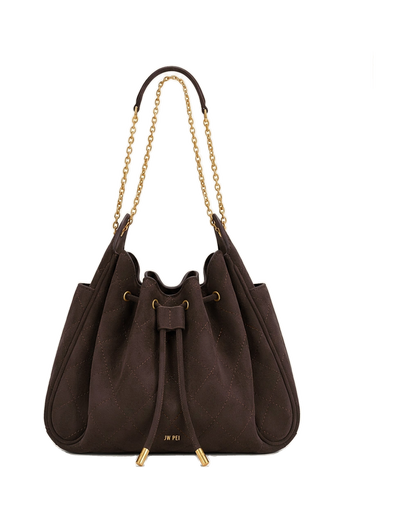 Rowan Faux Suede Quilted Chain Bucket Bag - Blue
