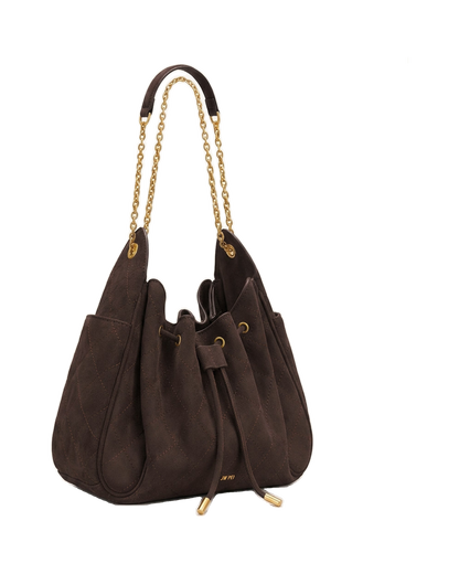 Rowan Faux Suede Quilted Chain Bucket Bag - Blue