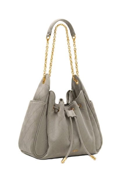 Rowan Faux Suede Quilted Chain Bucket Bag - Blue