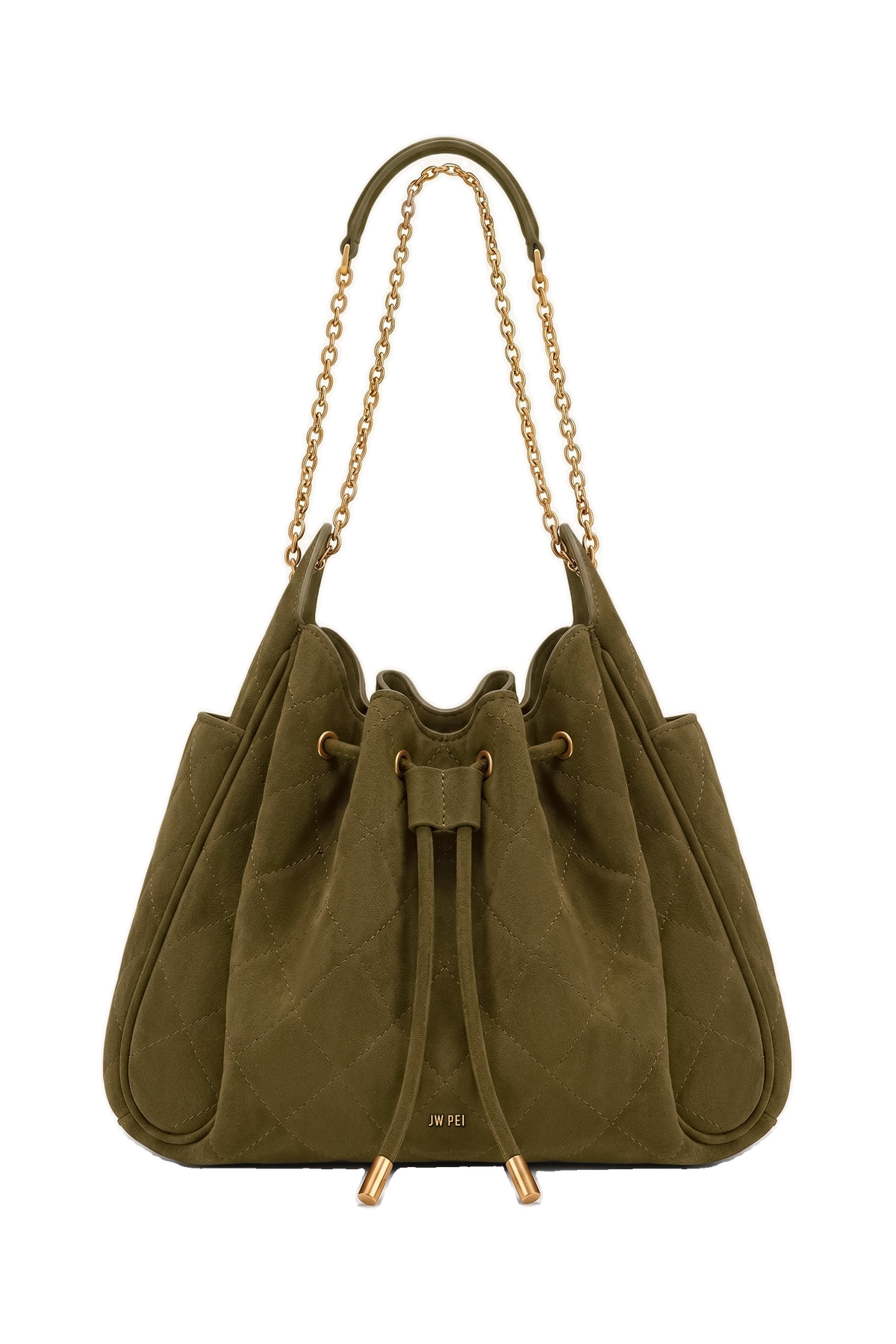 Rowan Faux Suede Quilted Chain Bucket Bag - Blue