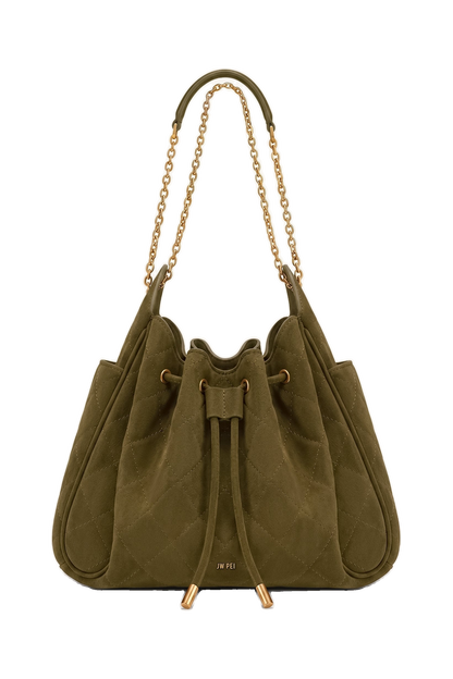 Rowan Faux Suede Quilted Chain Bucket Bag - Blue