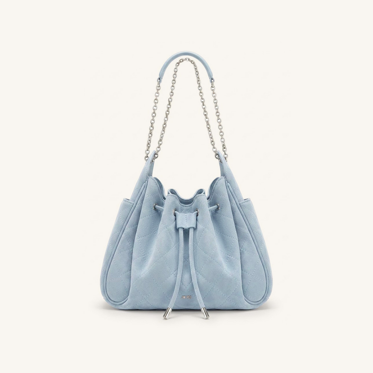 Rowan Faux Suede Quilted Chain Bucket Bag - Blue