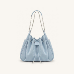 Rowan Faux Suede Quilted Chain Bucket Bag - Blue